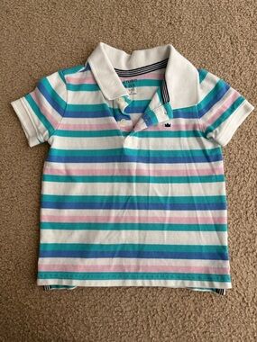 Crown & Ivy Kids White Polo Shirt with Turquoise, Blue & Pink Stripes